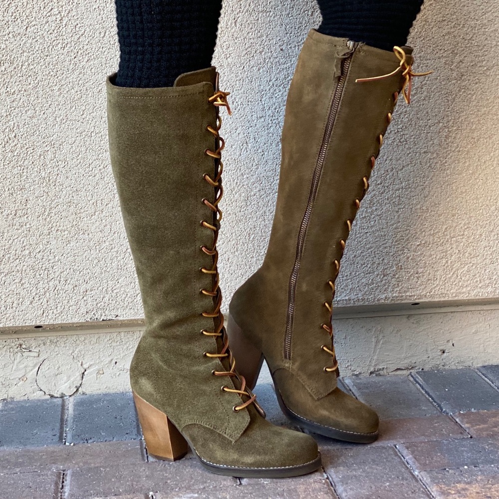 Moss Genuine Leather Lace Up Heeled Military Boot - Picture 2 of 14